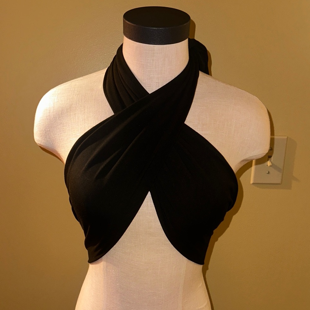 Black Halter Wrap Top